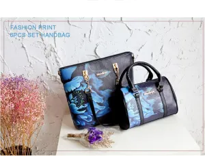 Women Floral Print 6PCS Handbag and Purse Set Leather Shoulder Tote Work Satchel