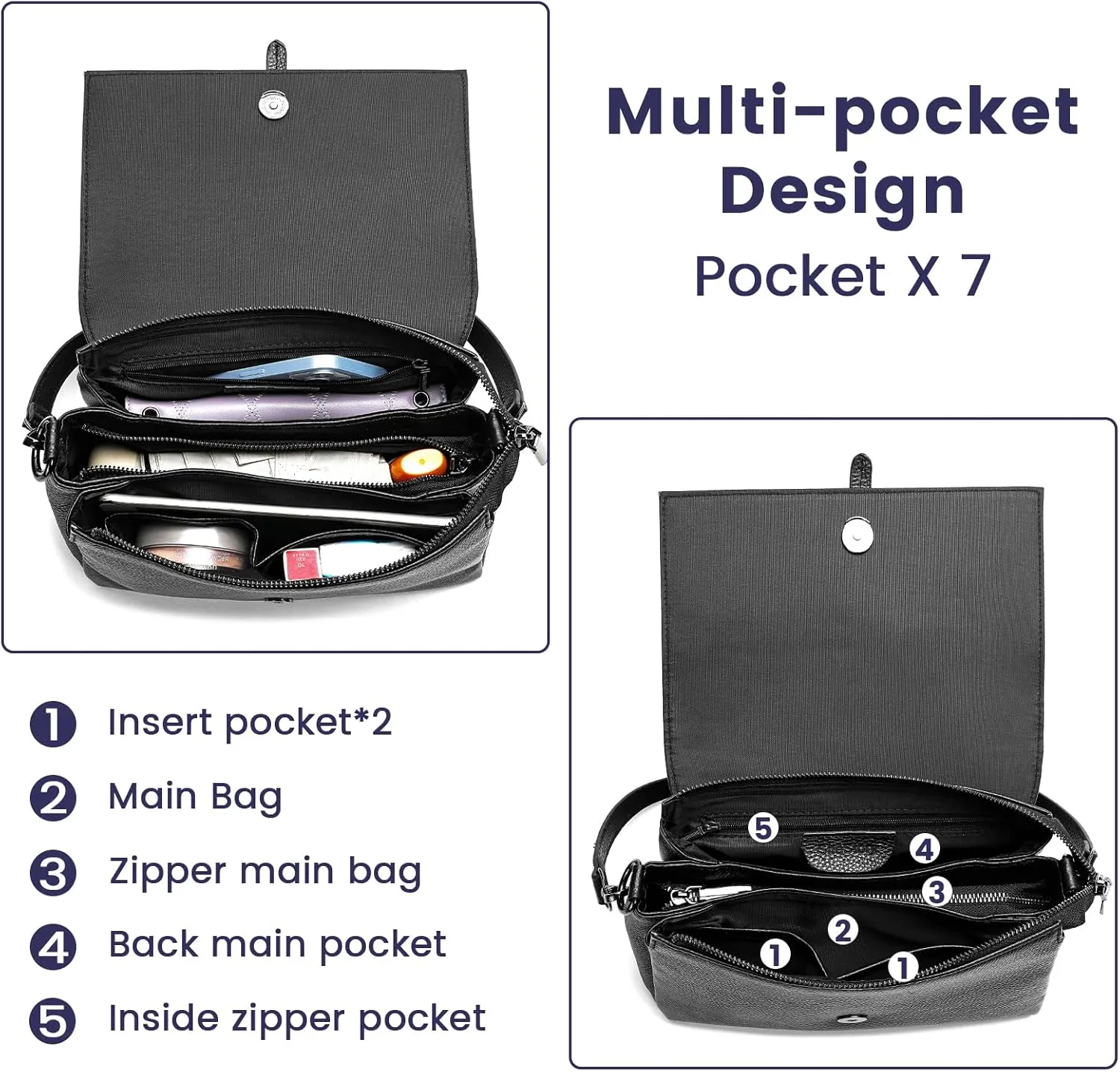 Women Genuine Leather Shoulder Bags Classic Crossbody Purses for Lady Handbag