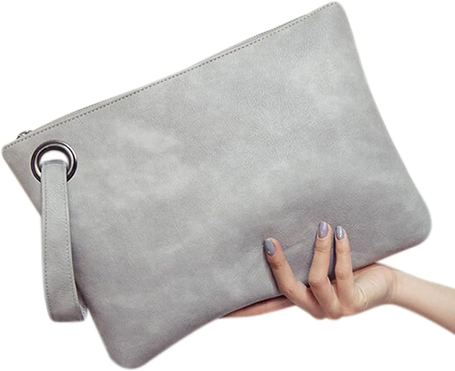 Women Oversized Envelope Handbag Soft Leather Clutch Evening Bag Purse with Wrist Strap
