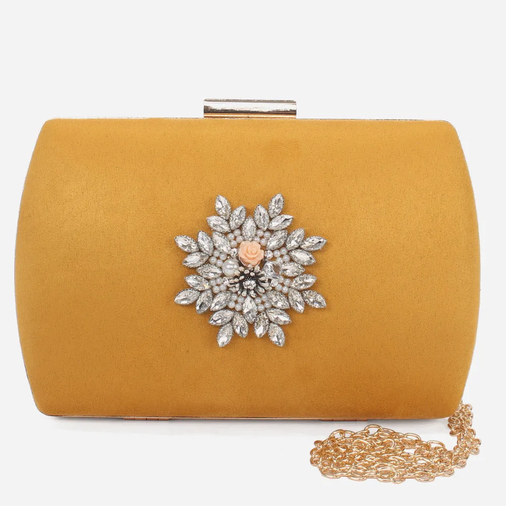 Women "LUARA" Suede Mental Handle Bag
