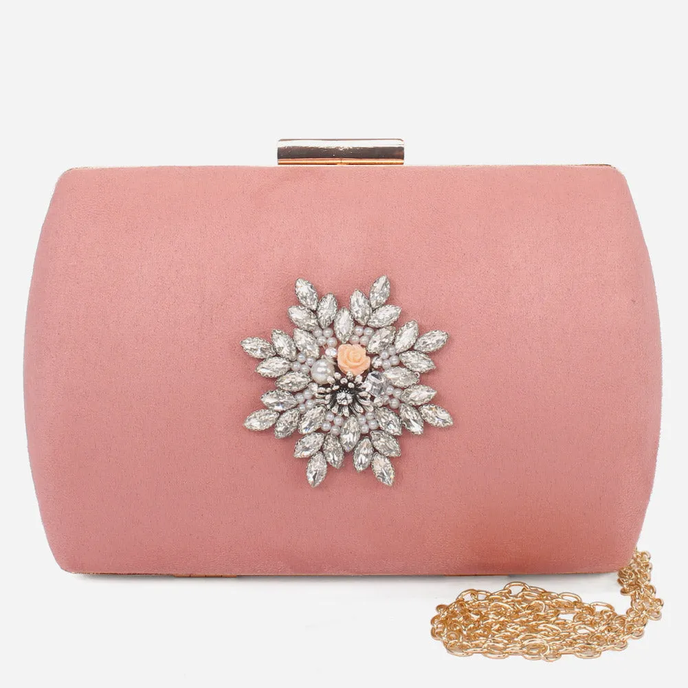 Women "LUARA" Suede Mental Handle Bag