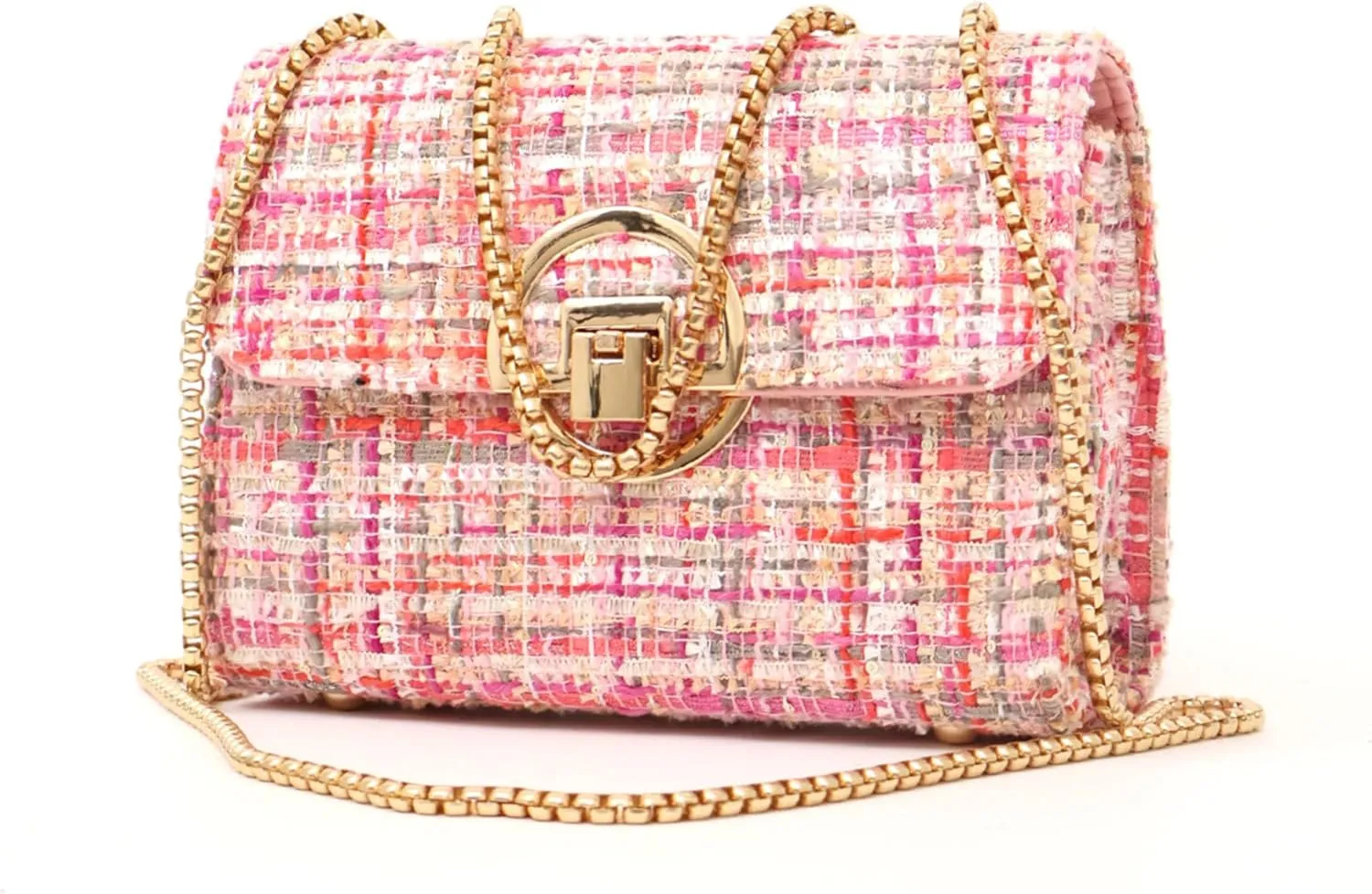 Women Tweed Small Shoulder Bag Handbag and Purse Fashion Ladies Chain Quilted Crossbody Bag Evening Bag Clutch