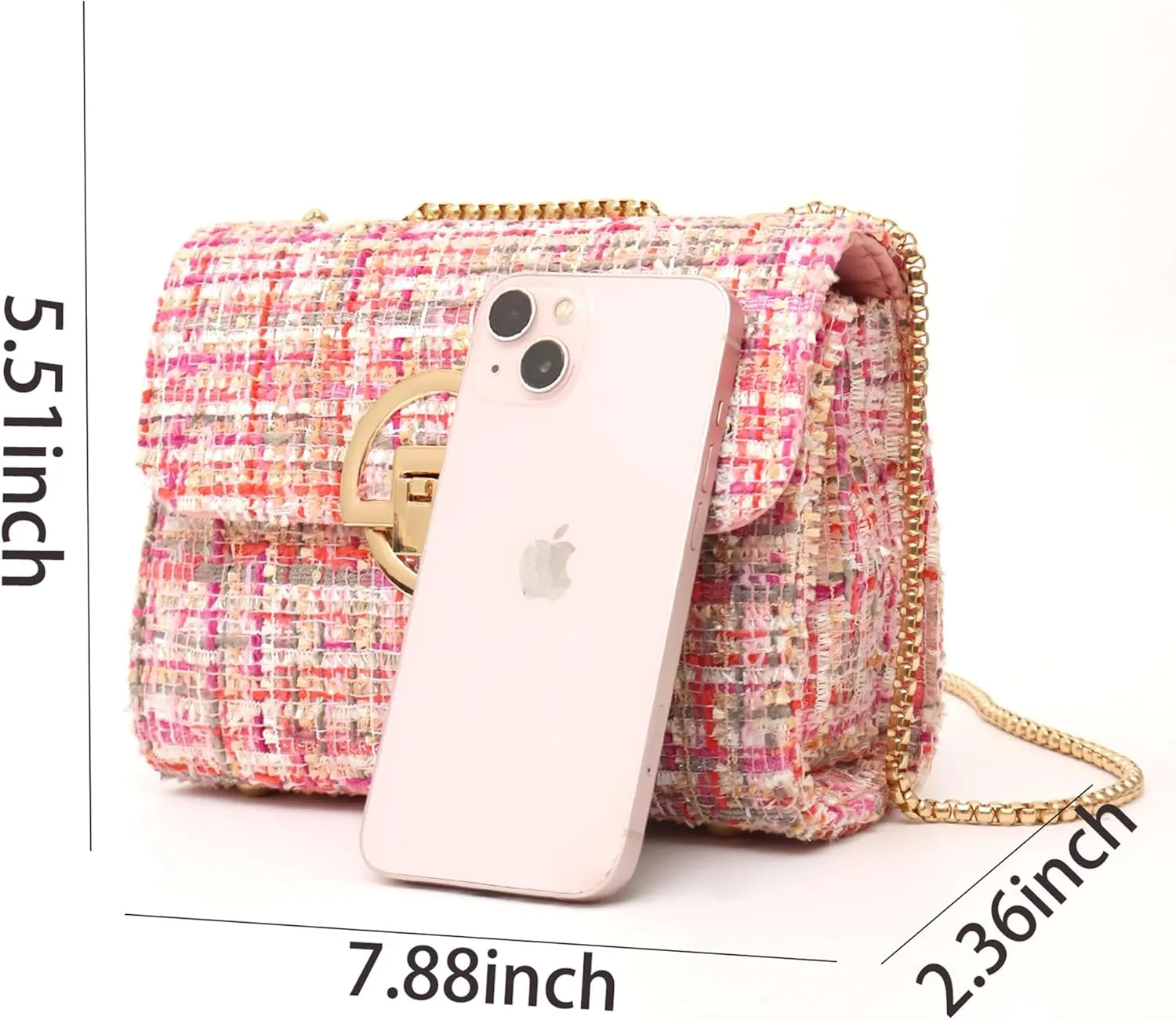Women Tweed Small Shoulder Bag Handbag and Purse Fashion Ladies Chain Quilted Crossbody Bag Evening Bag Clutch