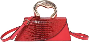 Women Vegan Leather Evening Handbag Crocodile Pattern Handle Clutch Purse Cross Body Envelope Bag