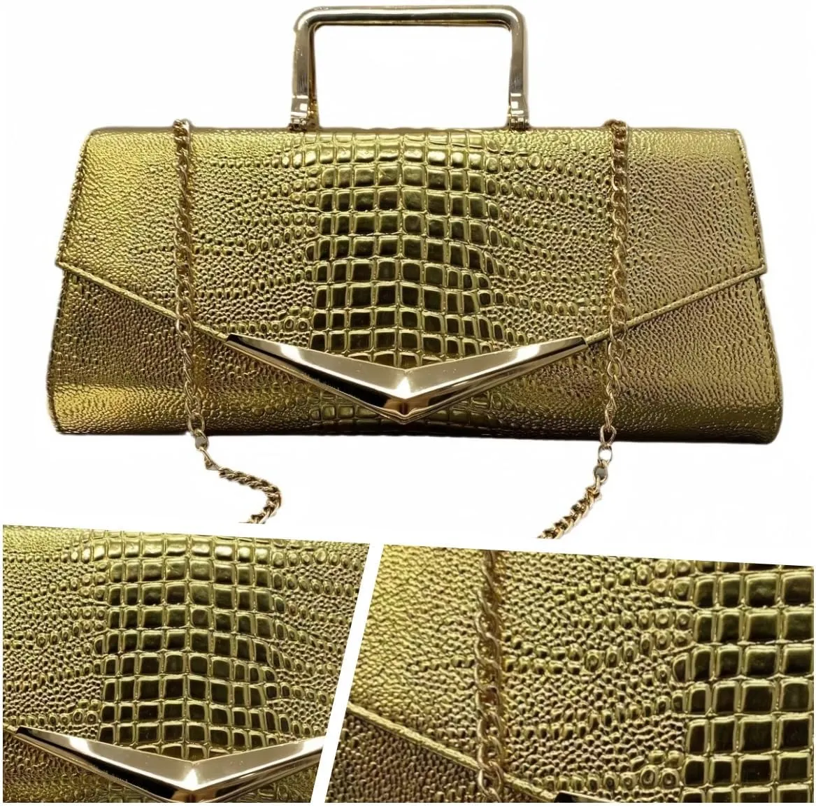 Women Vegan Leather Evening Handbag Crocodile Pattern Handle Clutch Purse Cross Body Envelope Bag