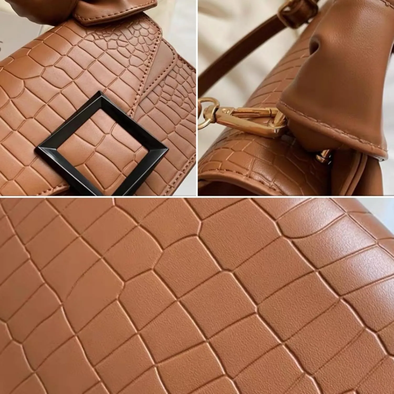 Women Vegan Leather Evening Handbag Crocodile Pattern Handle Clutch Purse Cross Body Envelope Bag