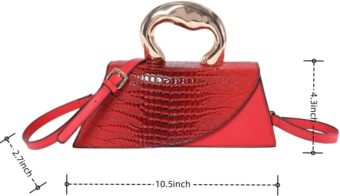 Women Vegan Leather Evening Handbag Crocodile Pattern Handle Clutch Purse Cross Body Envelope Bag