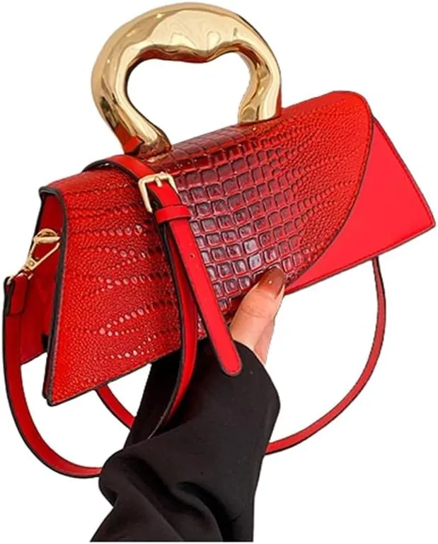 Women Vegan Leather Evening Handbag Crocodile Pattern Handle Clutch Purse Cross Body Envelope Bag