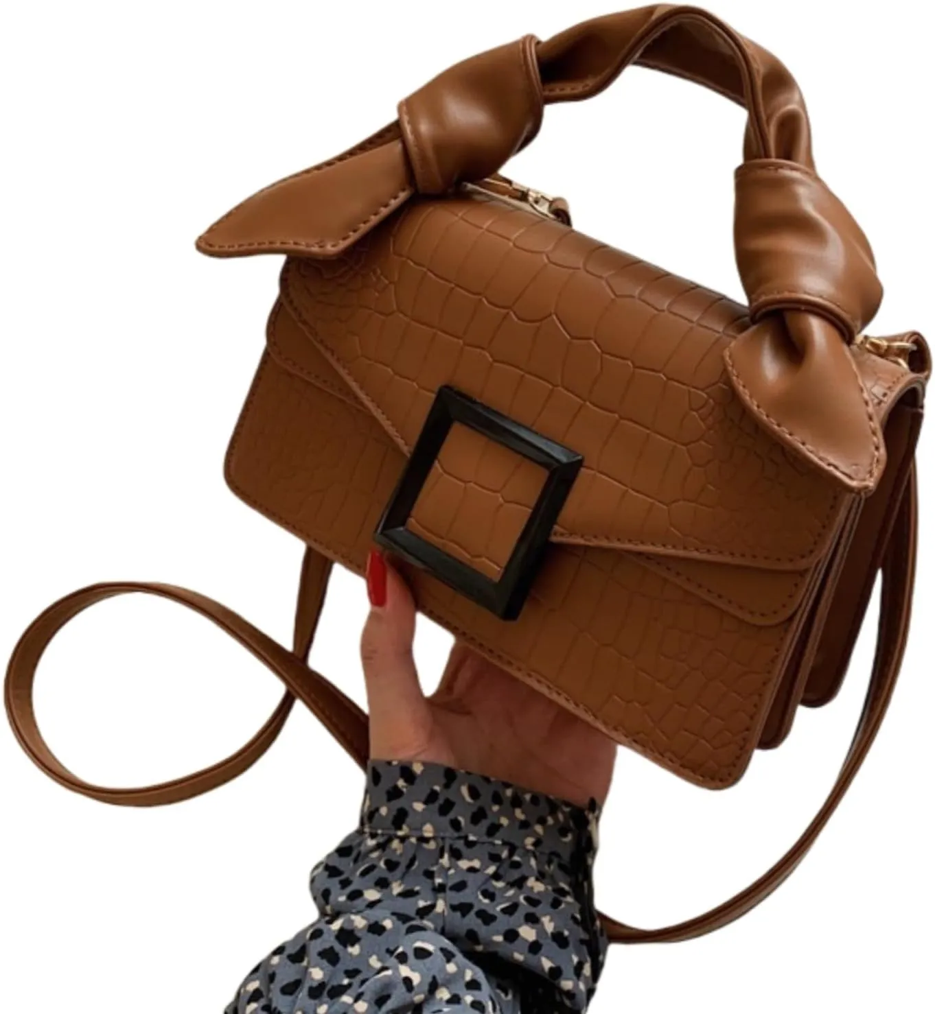 Women Vegan Leather Evening Handbag Crocodile Pattern Handle Clutch Purse Cross Body Envelope Bag