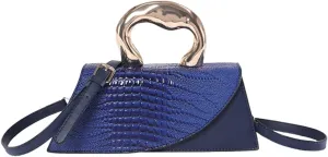 Women Vegan Leather Evening Handbag Crocodile Pattern Handle Clutch Purse Cross Body Envelope Bag