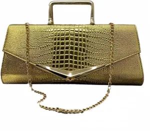Women Vegan Leather Evening Handbag Crocodile Pattern Handle Clutch Purse Cross Body Envelope Bag