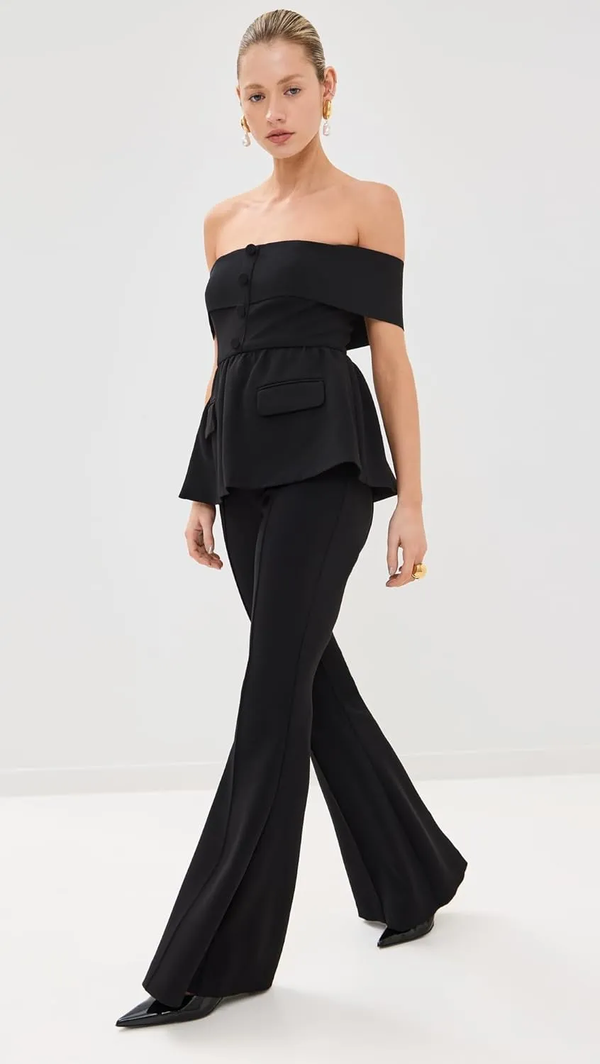 Women's Black Crepe Off Shoulder Jumpsuit