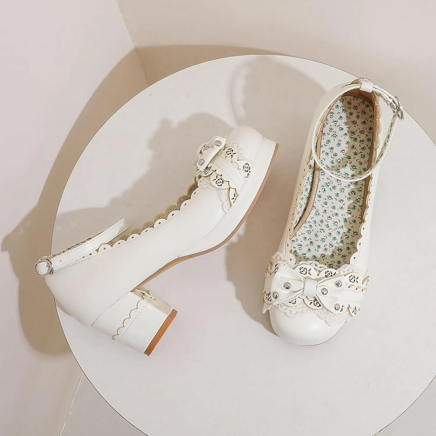 Women's Bow Cute Mary Janes Lolita Shoes, Ankle Strap Block Chunky Kawaii Heels, Closed Toe Cosplay Dress Platform Pumps