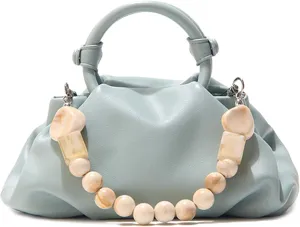Women's Chain Pouch Bag,Cloud-Shaped Dumpling Clutch Purse, Ruched Chain Link Shoulder Handbag (Blue)