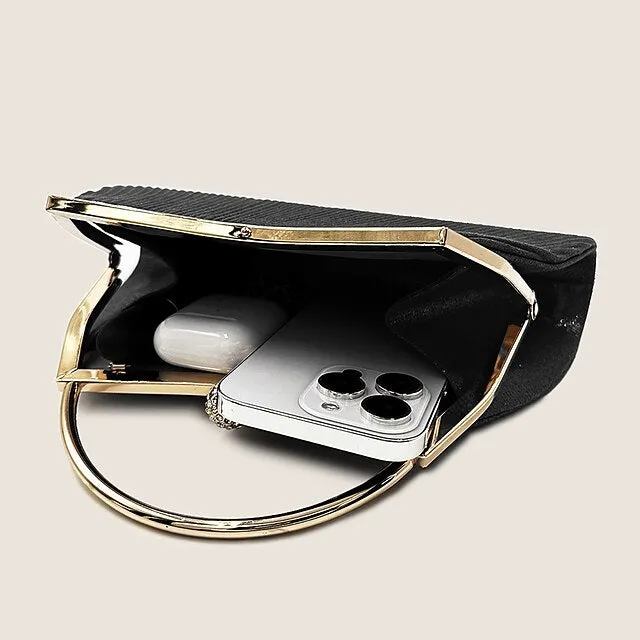 Women's Clutch Evening Bag Clutch Bags PU Leather for Evening Bridal Wedding Party with Rhinestone Large Capacity in Solid Color Silver Black Pink