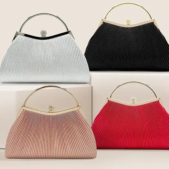 Women's Clutch Evening Bag Clutch Bags PU Leather for Evening Bridal Wedding Party with Rhinestone Large Capacity in Solid Color Silver Black Pink