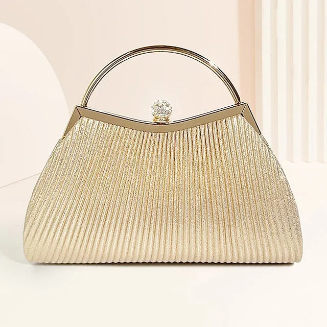 Women's Clutch Evening Bag Clutch Bags PU Leather for Evening Bridal Wedding Party with Rhinestone Large Capacity in Solid Color Silver Black Pink