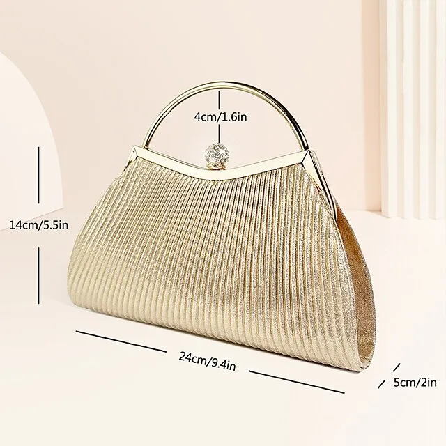 Women's Clutch Evening Bag Clutch Bags PU Leather for Evening Bridal Wedding Party with Rhinestone Large Capacity in Solid Color Silver Black Pink