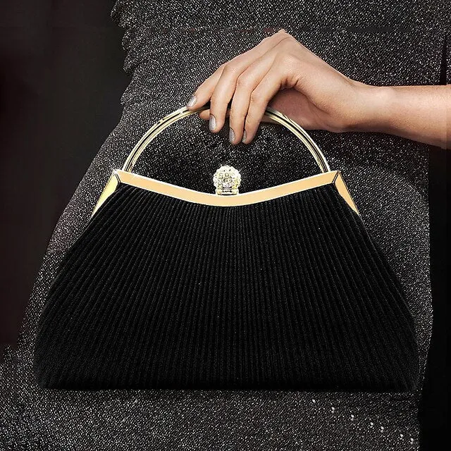 Women's Clutch Evening Bag Clutch Bags PU Leather for Evening Bridal Wedding Party with Rhinestone Large Capacity in Solid Color Silver Black Pink