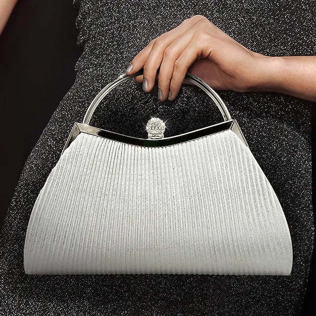 Women's Clutch Evening Bag Clutch Bags PU Leather for Evening Bridal Wedding Party with Rhinestone Large Capacity in Solid Color Silver Black Pink