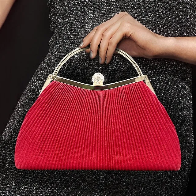 Women's Clutch Evening Bag Clutch Bags PU Leather for Evening Bridal Wedding Party with Rhinestone Large Capacity in Solid Color Silver Black Pink