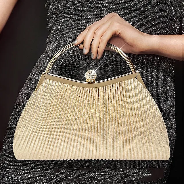 Women's Clutch Evening Bag Clutch Bags PU Leather for Evening Bridal Wedding Party with Rhinestone Large Capacity in Solid Color Silver Black Pink