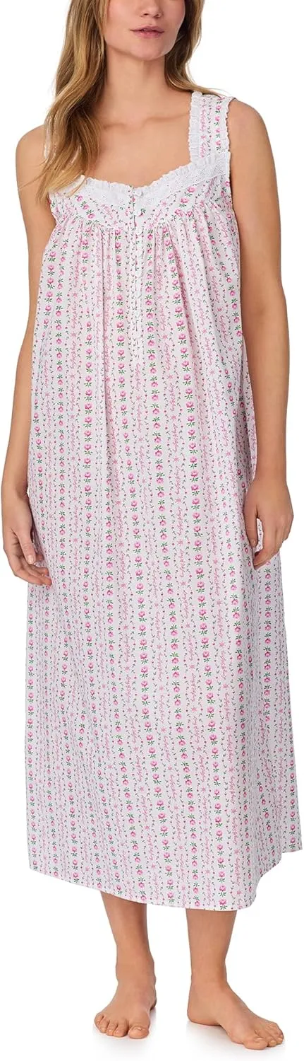 Women's Cotton Long Nightgown, Button Front, Long Sleeve, Soft & Lightweight Sleepwear