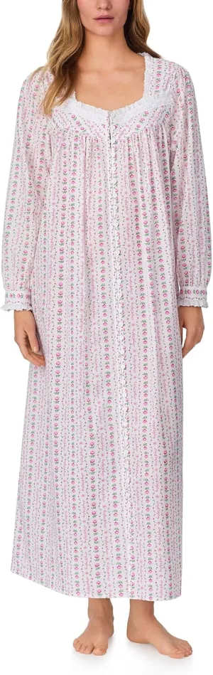 Women's Cotton Long Robe, Button Front, Long Sleeve, Soft & Lightweight Loungewear