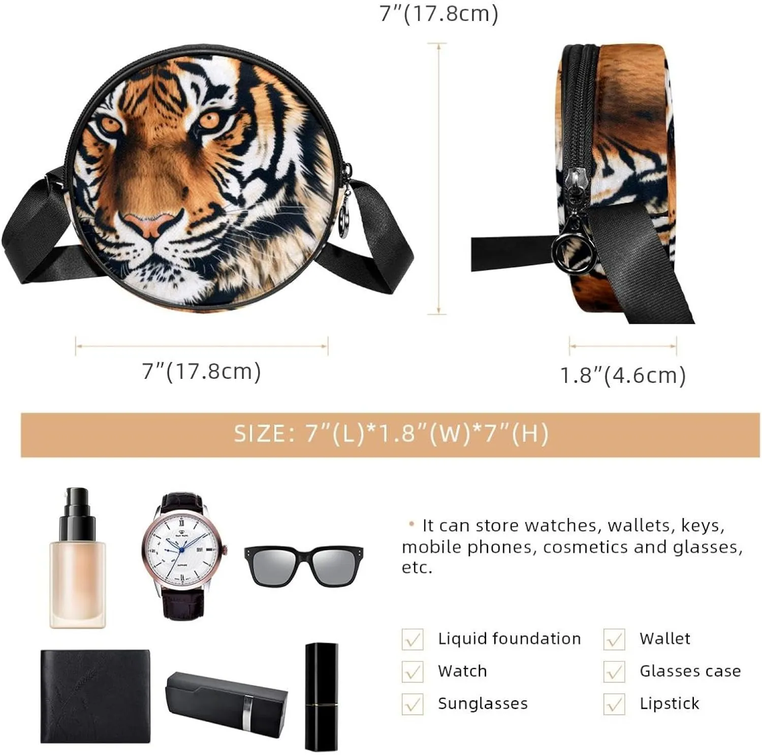 Women's Crossbody Handbags, Travel Purse, Cross Body Bag, animal tiger