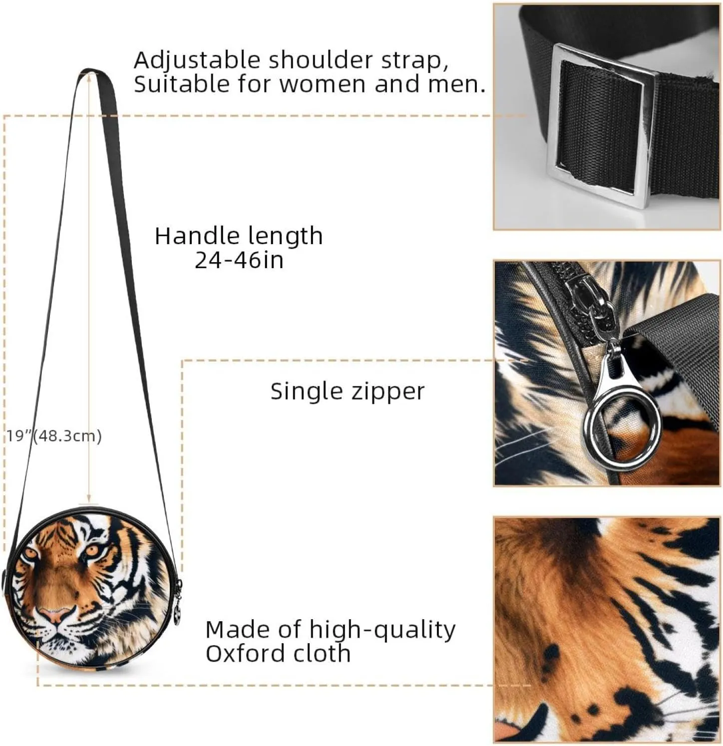 Women's Crossbody Handbags, Travel Purse, Cross Body Bag, animal tiger