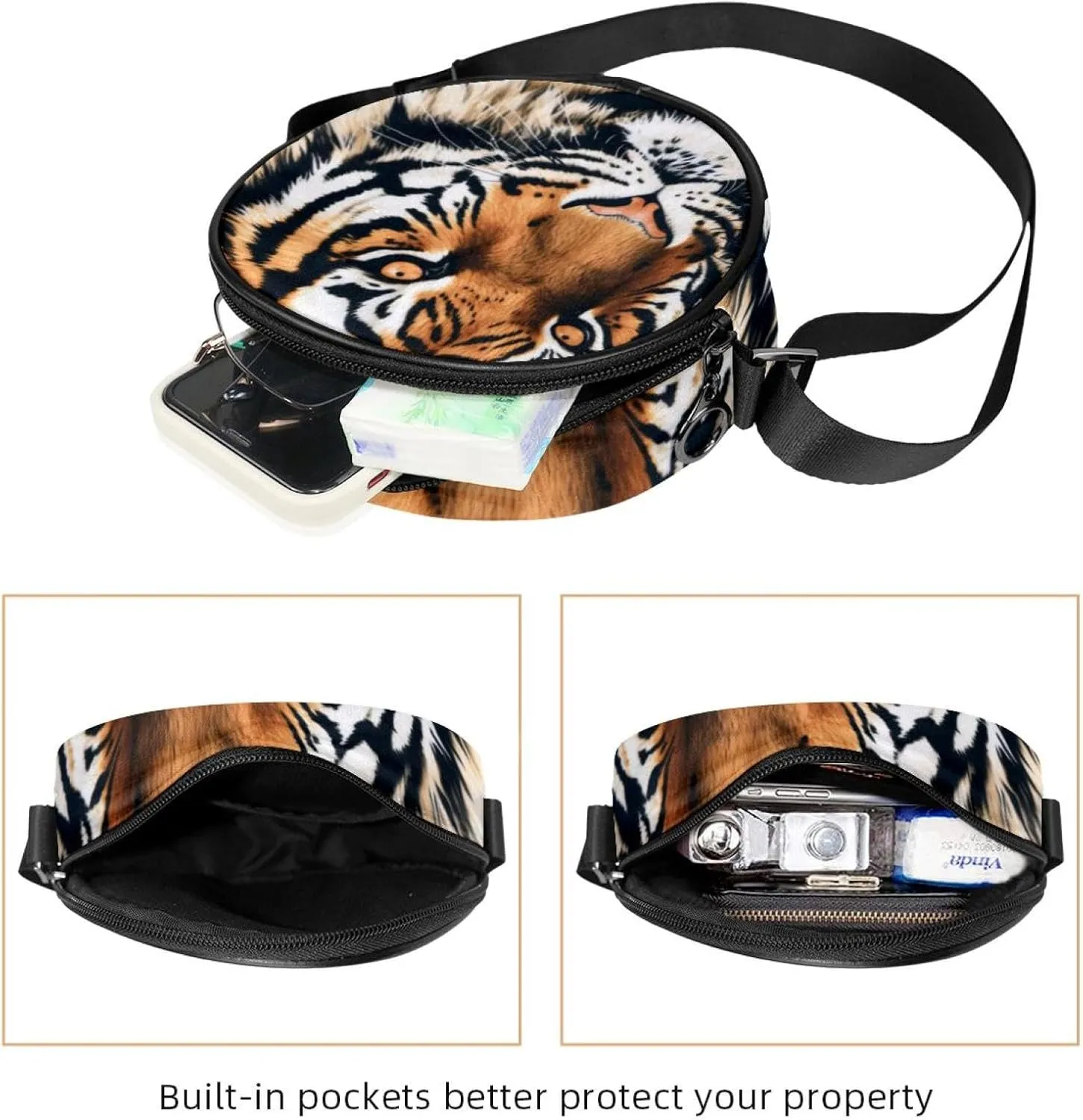 Women's Crossbody Handbags, Travel Purse, Cross Body Bag, animal tiger