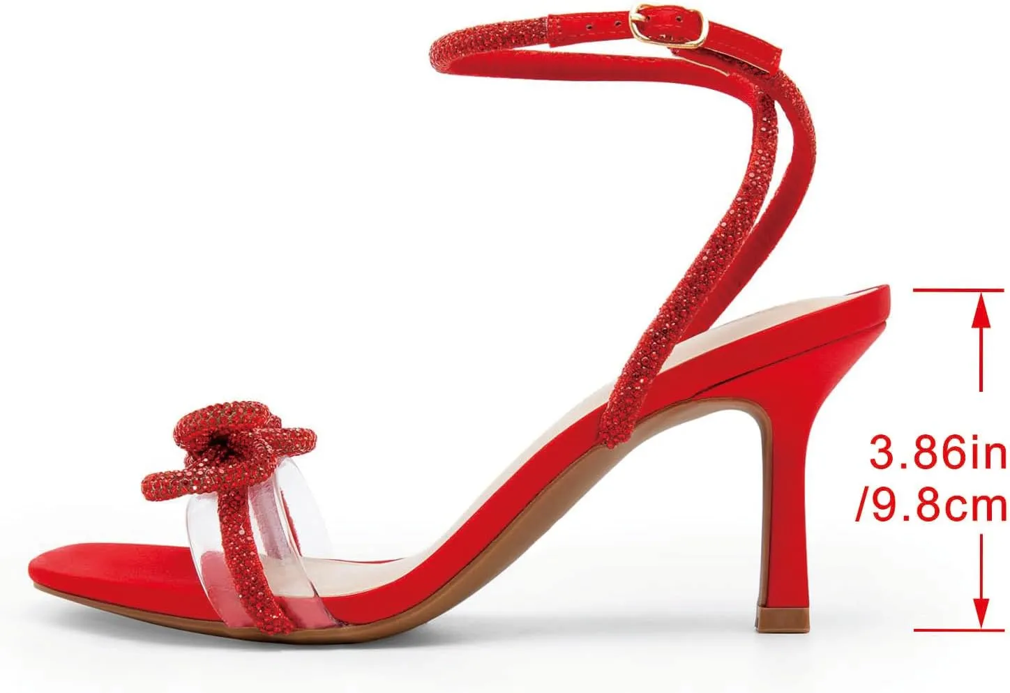 Women's Elegant Crystal-Embellished High Heel Sandals Retro Square Toe Cute Bowknot Stiletto Heels Adjustable Ankle Strap for Party Prom Weddings Dress Shoes