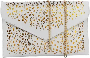 Women's Envelope Wedding Party Purses Chain Shoulder Bag Evening Day Clutch Bag for Ladies (White)