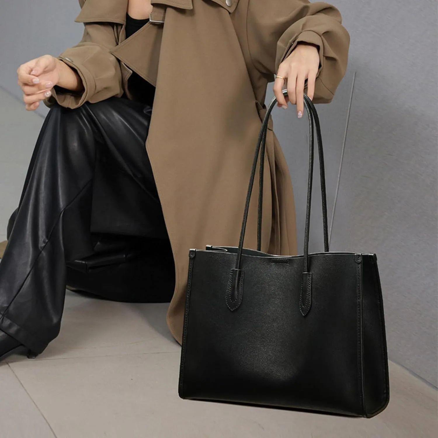Women's Genuine Leather Tote Bag - Stylish Casual Shoulder Bag Clutch Handbag for Shopping, Work, and Travel