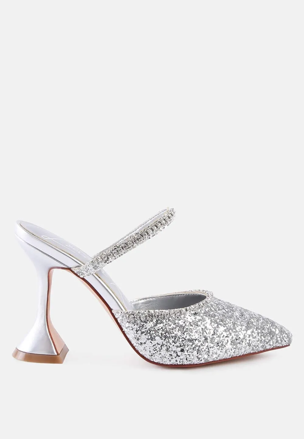 Women's Iris Glitter Diamante Embellished Spool Heel Sandals