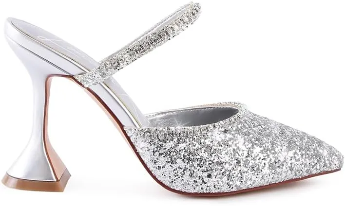 Women's Iris Glitter Diamante Embellished Spool Heel Sandals