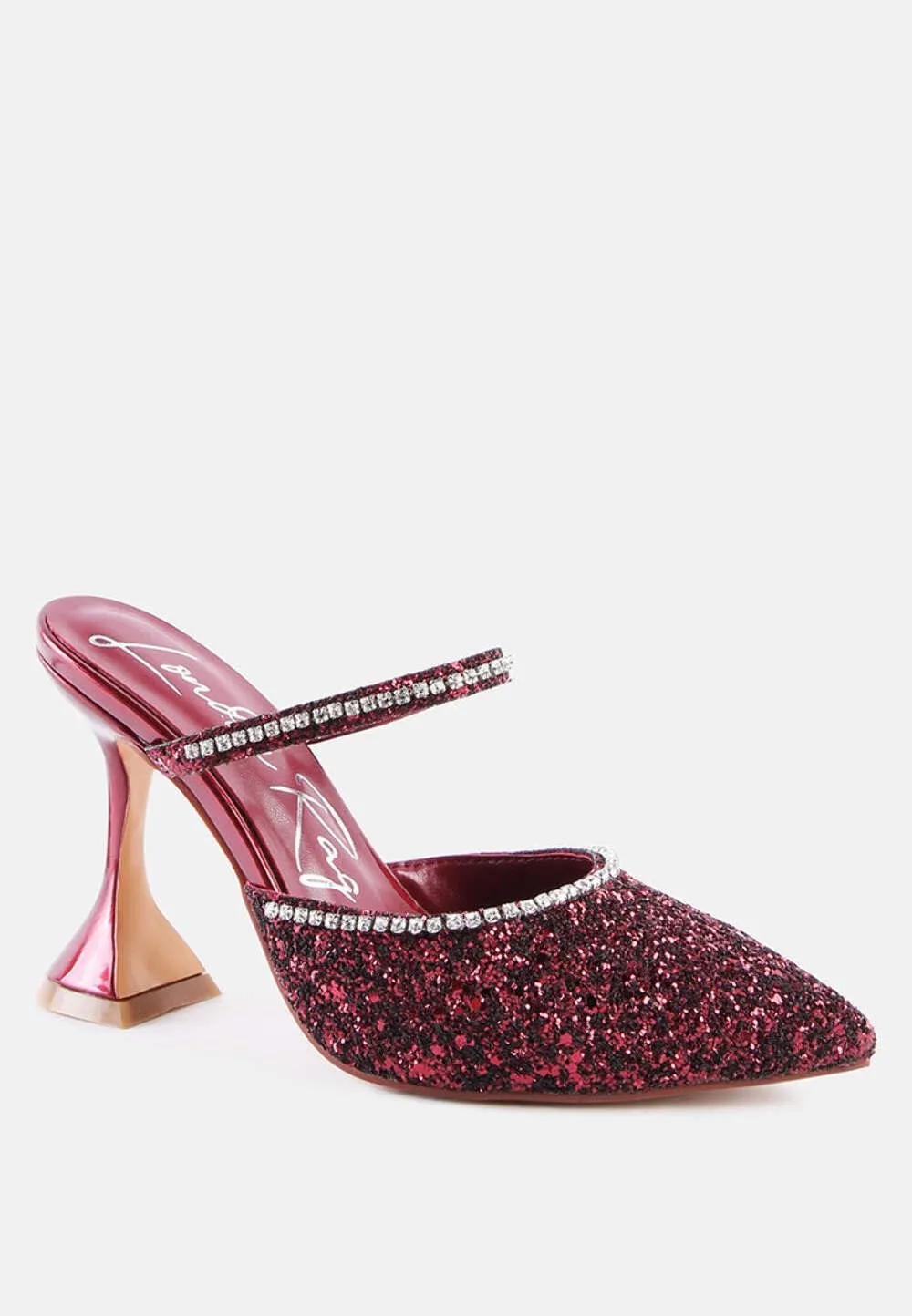 Women's Iris Glitter Diamante Embellished Spool Heel Sandals