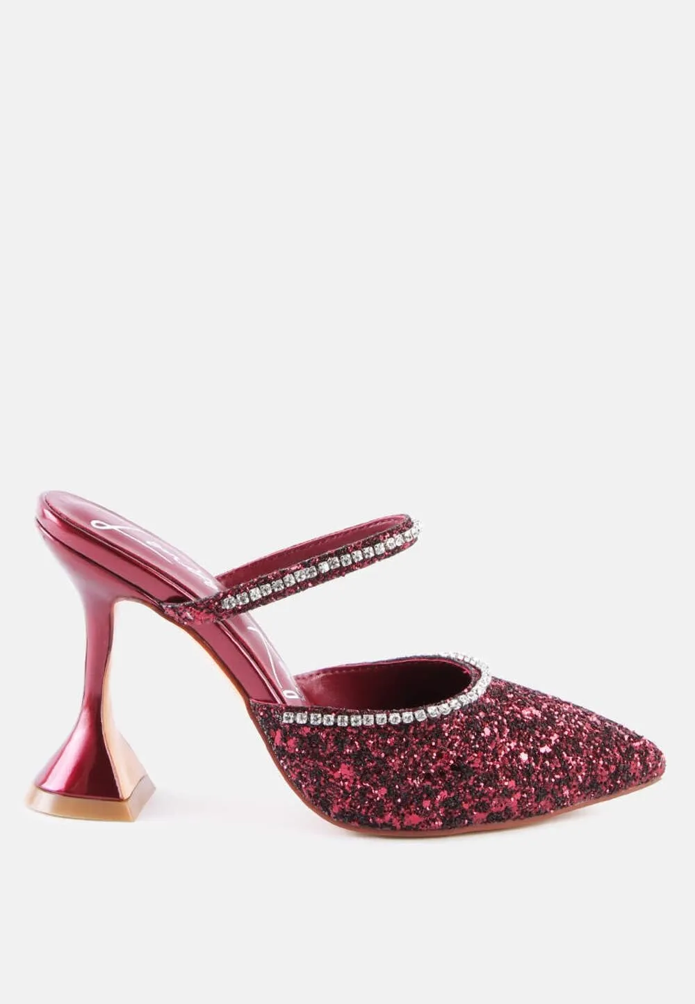 Women's Iris Glitter Diamante Embellished Spool Heel Sandals