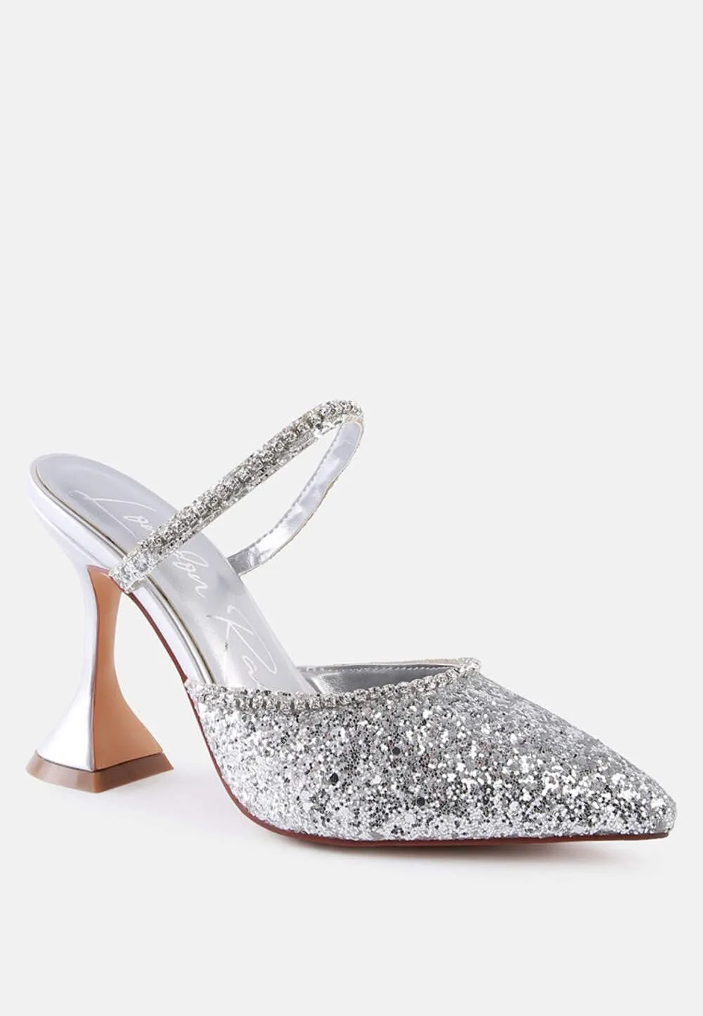Women's Iris Glitter Diamante Embellished Spool Heel Sandals