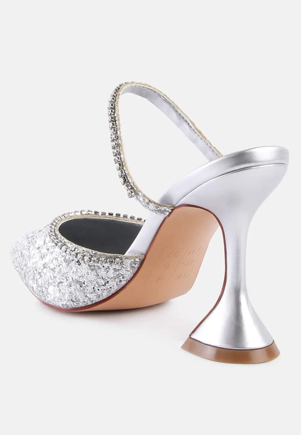 Women's Iris Glitter Diamante Embellished Spool Heel Sandals