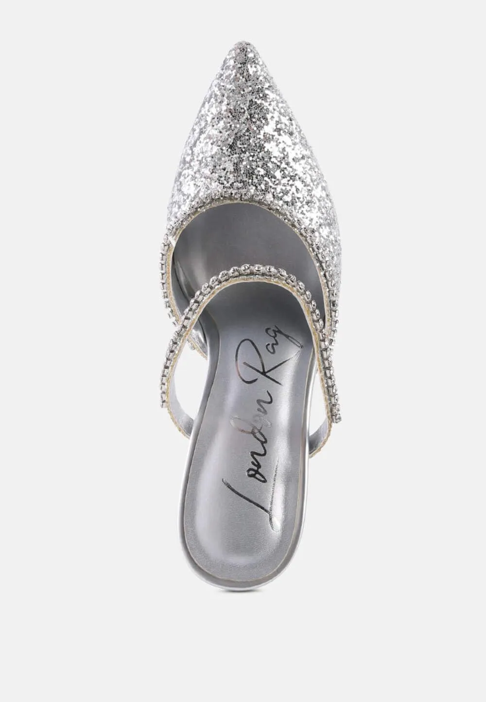 Women's Iris Glitter Diamante Embellished Spool Heel Sandals