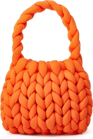 Women's Knit Clutch Bag Handmade Woven Polyeater Knit Satchel Purse Handbag Shoulder Solid Color Bag
