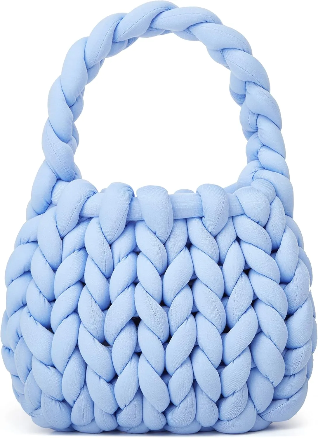 Women's Knit Clutch Bag Handmade Woven Polyeater Knit Satchel Purse Handbag Shoulder Solid Color Bag