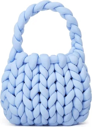 Women's Knit Clutch Bag Handmade Woven Polyeater Knit Satchel Purse Handbag Shoulder Solid Color Bag