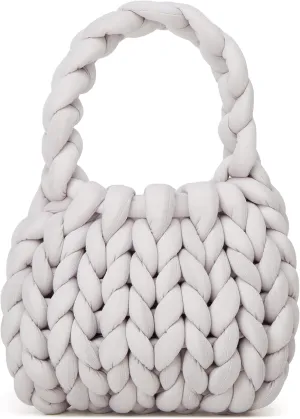 Women's Knit Clutch Bag Handmade Woven Polyeater Knit Satchel Purse Handbag Shoulder Solid Color Bag