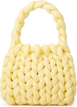 Women's Knit Clutch Bag Handmade Woven Polyeater Knit Satchel Purse Handbag Shoulder Solid Color Bag