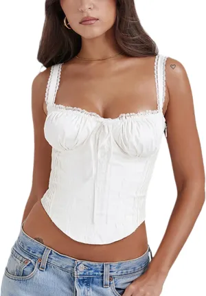 Women's Lace Up Cami Corset Tops Cold Shoulder Zip Side Ties Back Sexy Going Out Bodyshaper Bustier Top