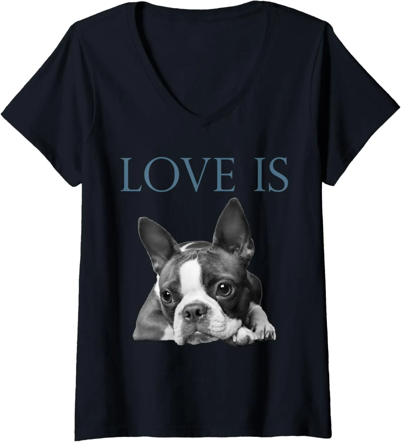 Womens Love Is Boston Terrier Bostie V-Neck T-Shirt