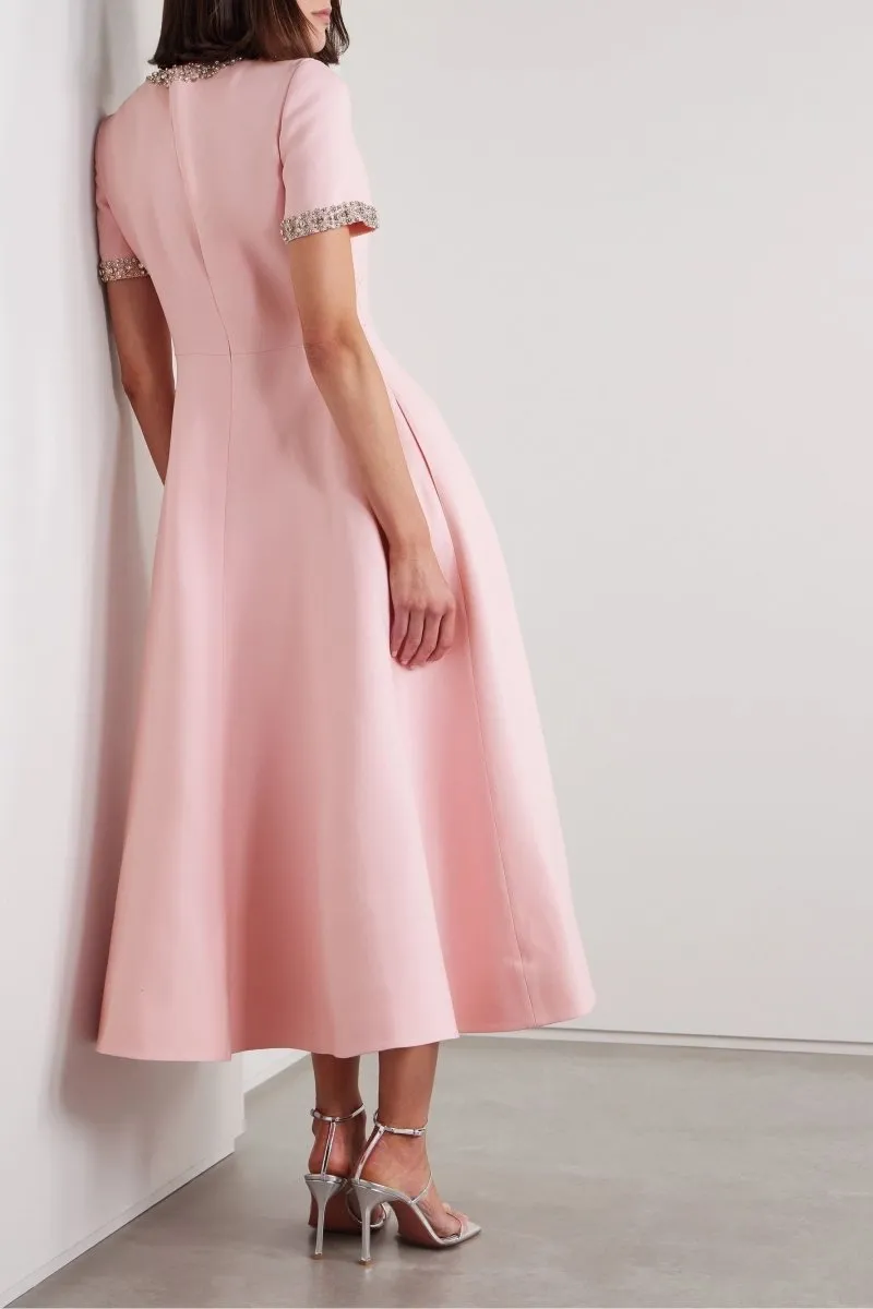 Women's Midi Dress – Bowknot Design with Crystal Accents, Elegant Summer Dress