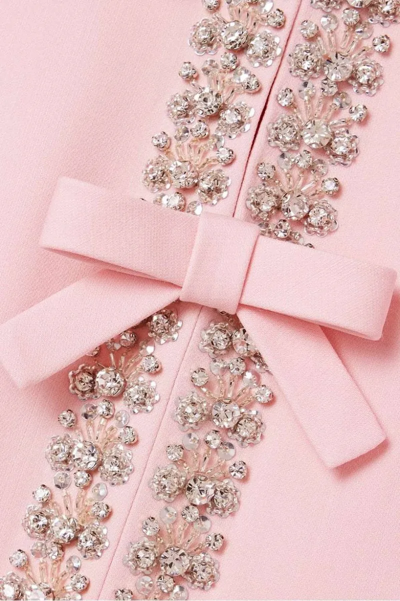 Women's Midi Dress – Bowknot Design with Crystal Accents, Elegant Summer Dress